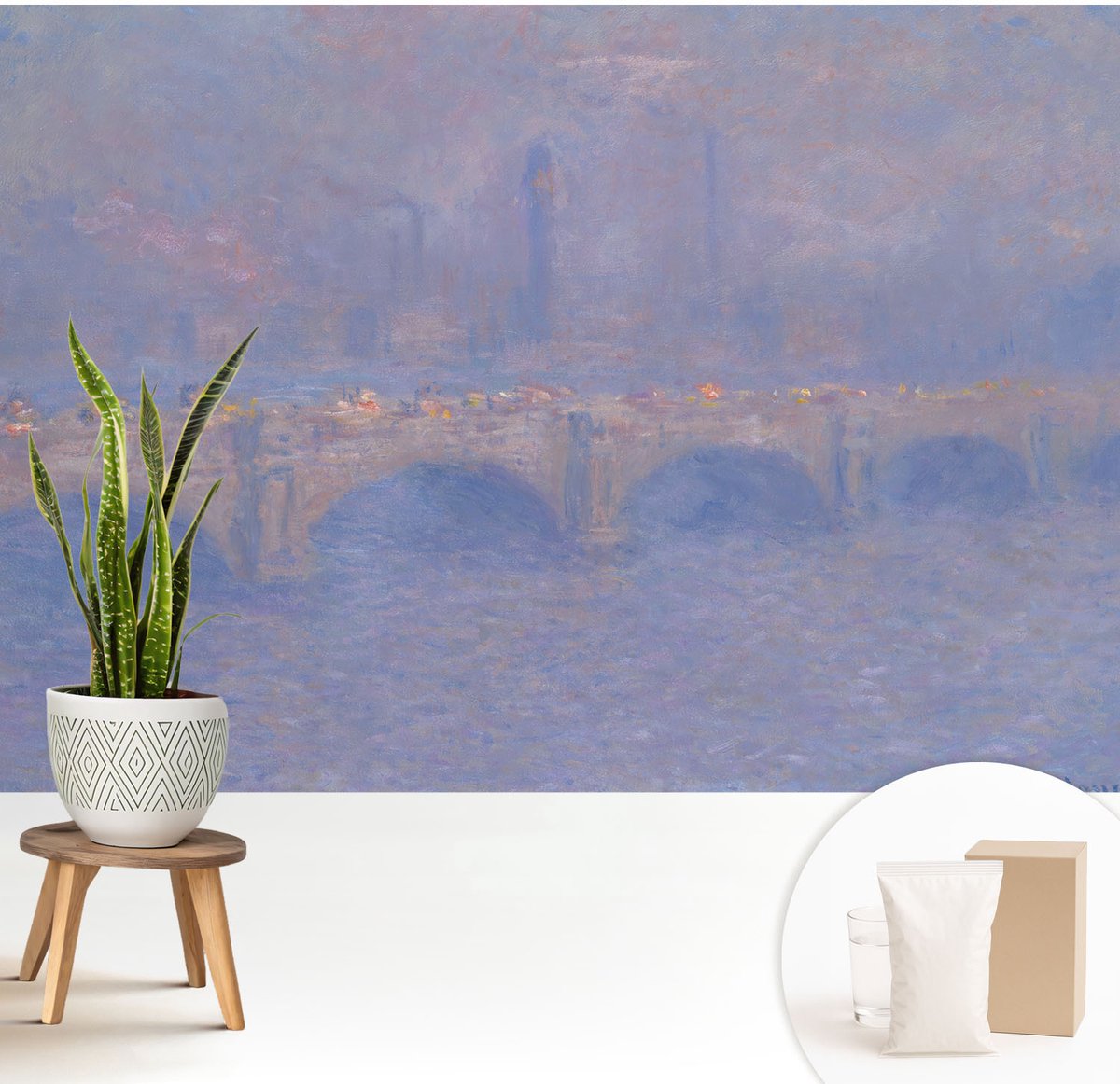Wallfluent Fotobehang - Blauw Vliesbehang - 208x146 cm - Blauwe Brug Fotobehang Vlies - Woonkamer behang Deel - Muurschildering - Woonkamer behang