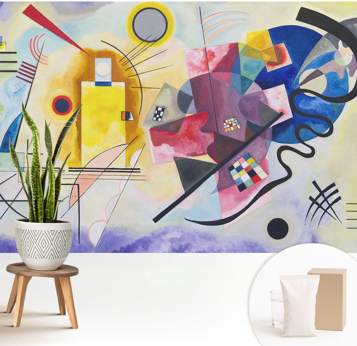Wallfluent Fotobehang - Geel Vliesbehang - 208x146 cm - Kleurrijke Abstractie Fotobehang Vlies - Hal behang Abstractie - Muurschildering - Woonkamer behang
