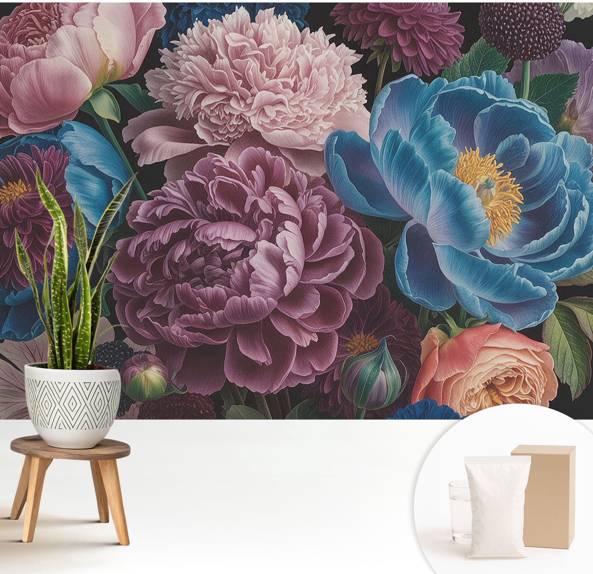 Wallfluent Fotobehang - Roze Vliesbehang - 208x146 cm - Kleurrijke Bloemen Muurschildering - Gang behang Bloemen En Planten - Fotobehang Vlies - Gang behang