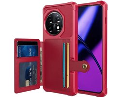 Portemonnee Hoesje Geschikt voor de OnePlus 11 - Back Cover met Pasjeshouder - Telefoonhoesje voor Pinpas - Kaarthouder op Achterkant - Case met Magneet voor Auto Houder Rood