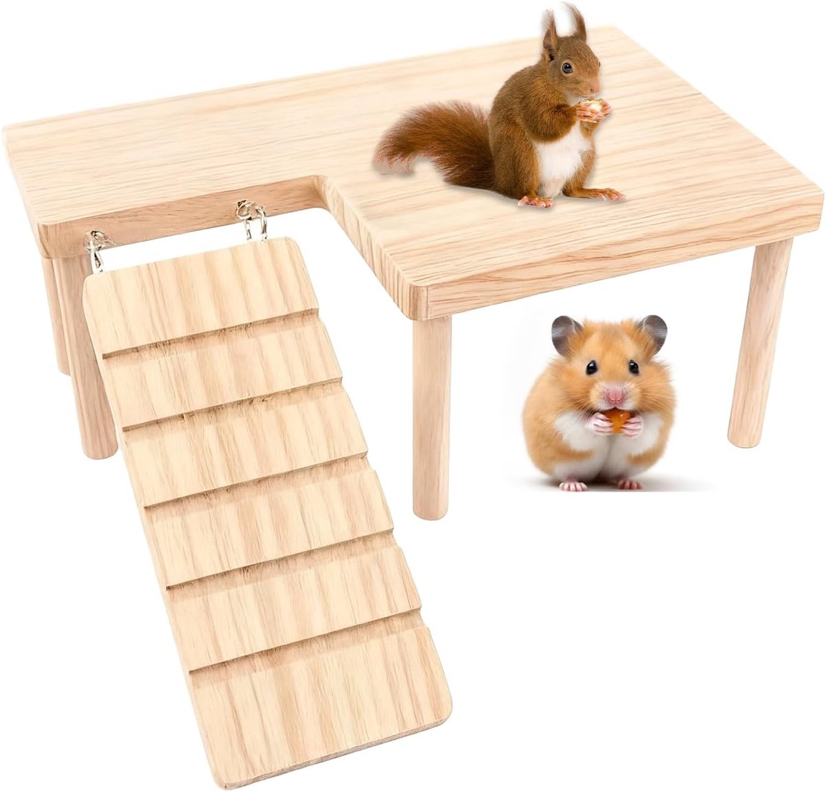 Klimplatform voor ratten, houten ladder, hamsterplatform voor kleine dieren, muizen, bevordert de coördinatie bij kleine huisdieren (28 x 17 x 13,5 cm)