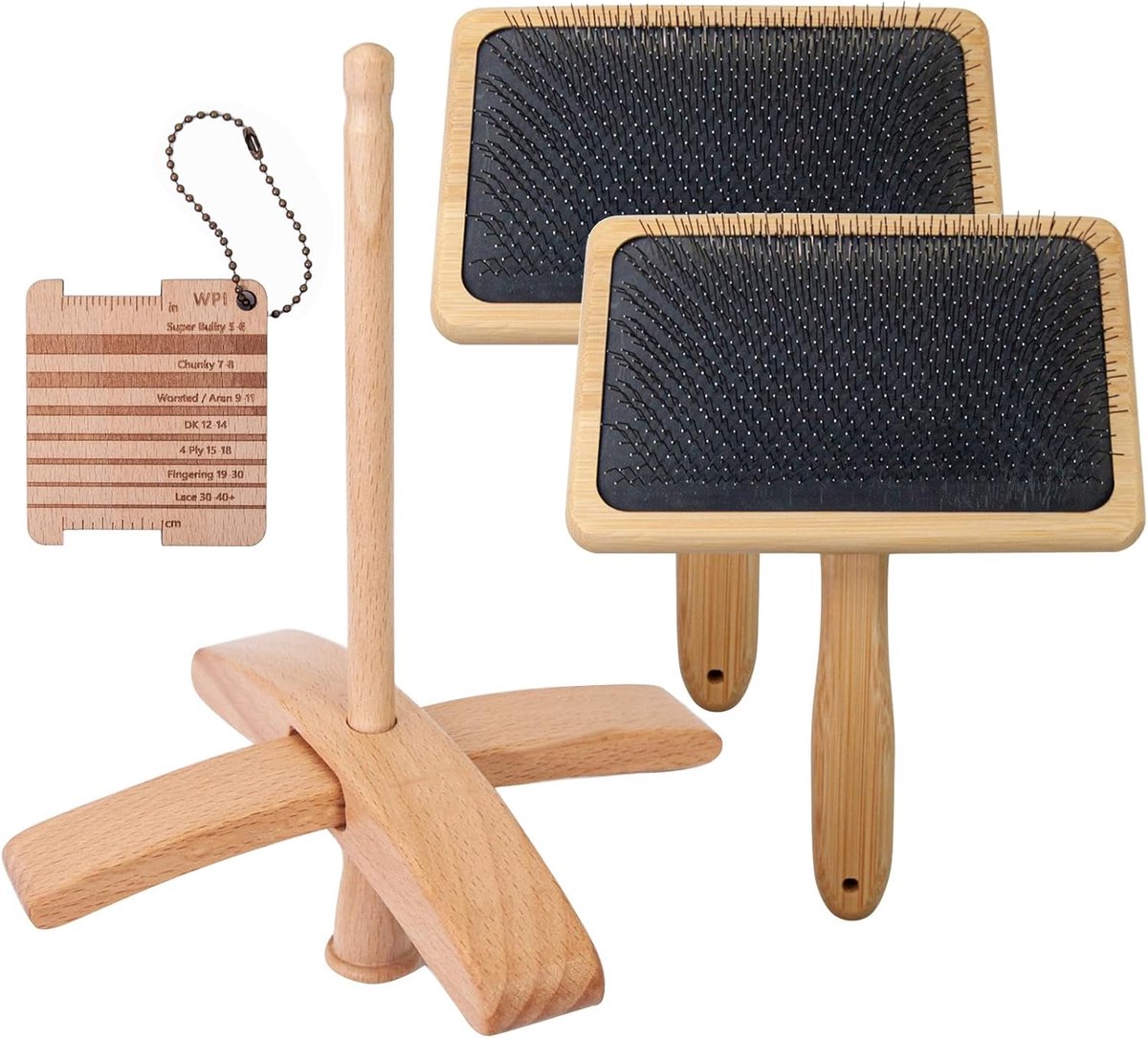 2 Stks Houten Kaarden Borstels met Houten Drop Spindel, Wollen Kaarders Naaldvilten Cleaner Kam voor Tapijt Naald Vilten Project, Mengen en Kaarden Wol (M)