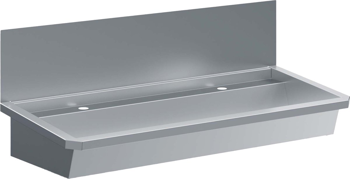 RVS WASBAK 2 KRANEN 1200MMINCLUSIEF AFVOERPLUG en SPATSCHERM - Combisteel 7013.4605 - Horeca & Professioneel - Horeca & Professioneel