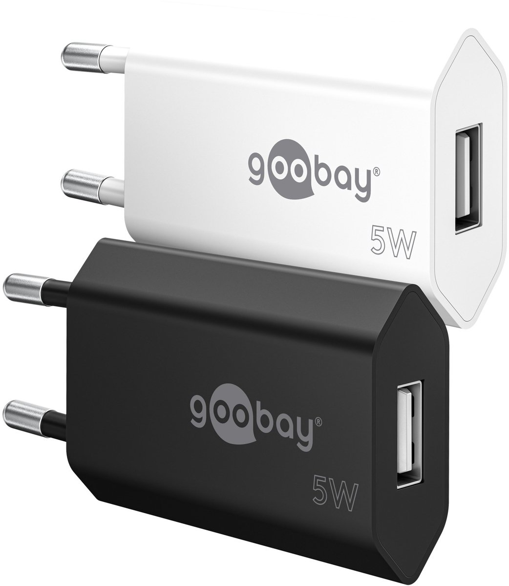 Goobay 5 W USB-A oplader zwart, 1x USB-A-poort Box, max. stroombelastbaarheid: 1 A