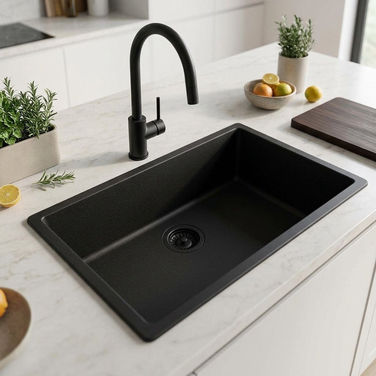Spoelbak 70x40 cm zwart onderbouw en opbouw Pure.Sink