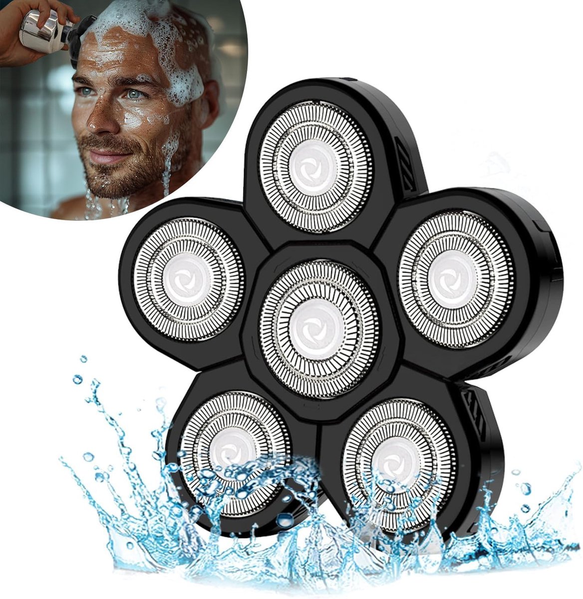 Scheerkop met 6 elektrische scheerkoppen voor heren, universeel, dubbele ring, lemmet, scheermes, vervanging voor elektrisch scheerapparaat, 5, 6, 7, 8, zwart