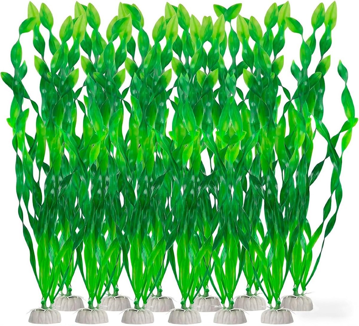 SnelShoppen - Pack van 12 Kunststof Aquarium Planten, Kunstmatige Waterplanten in Groen, Decoratie voor Zoet en Zout Water, Veilig voor Alle Vissen, M