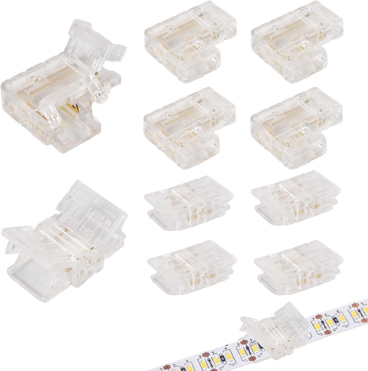 Connector set voor COB LED strips 2-pins 8 mm - transparant - 16 stuks - perfecte verbindingen voor LED verlichting - ShopVlot