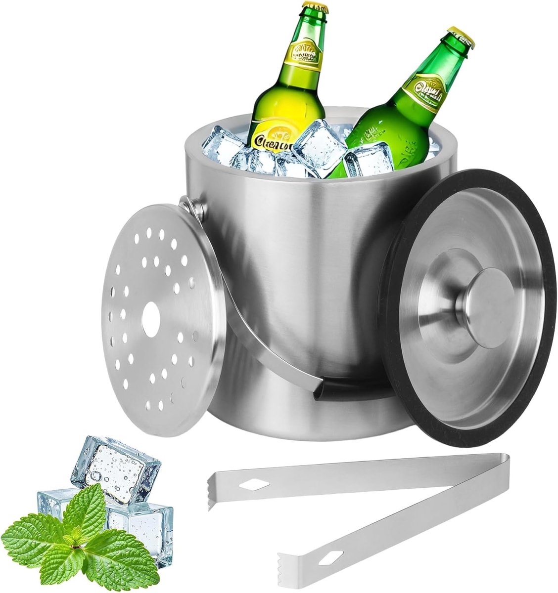 Ijsemmer 2 liter - RVS - Perfect voor koude dranken - Ideaal als ijsblokjeshouder - ShopVlot