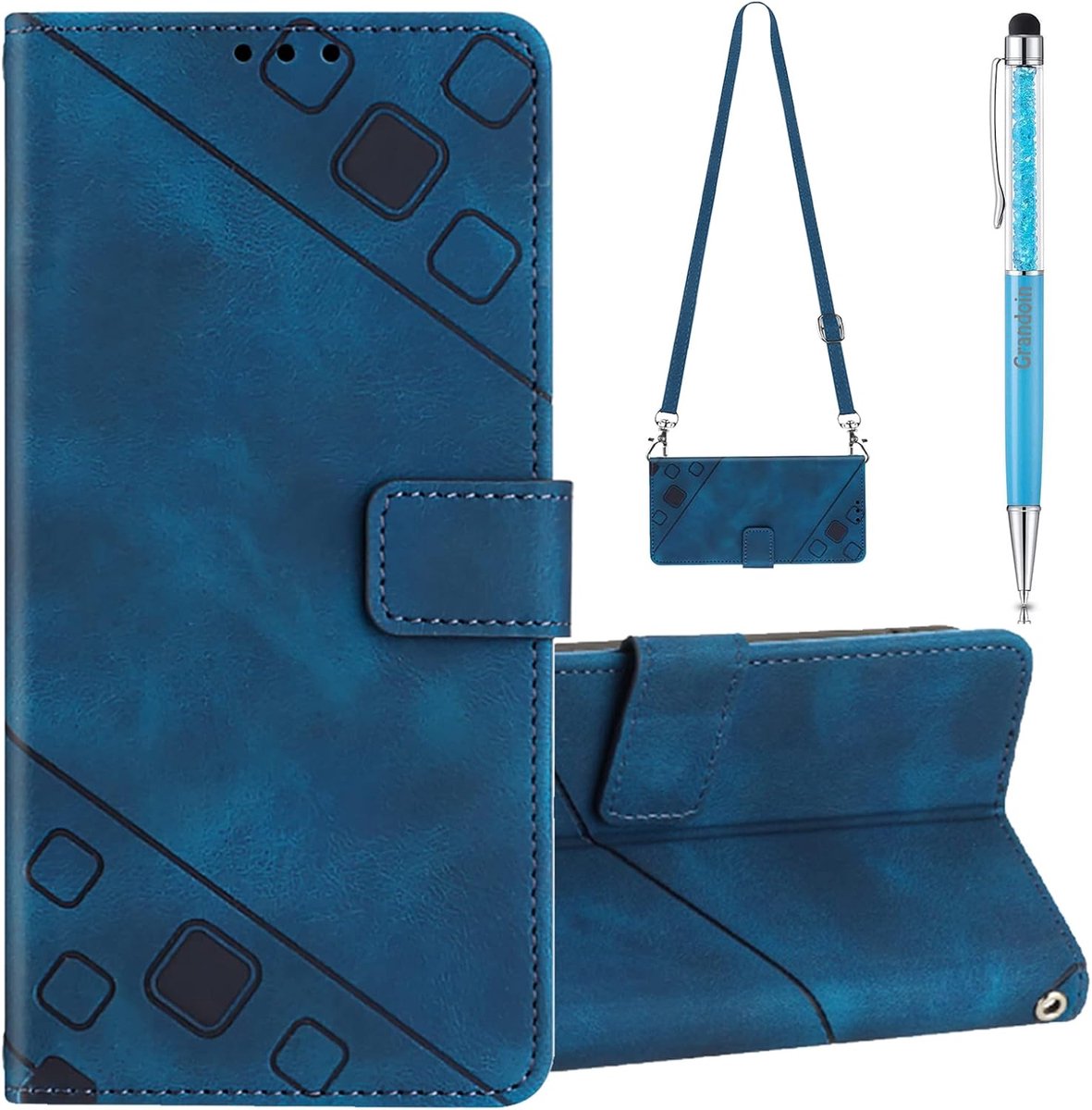 Compatibel met Samsung Galaxy S10 Hoes met Band, Telefoonketting Telefoonhoes met Band Lederen Hoes Inklapbaar Flip Case Tas Magneet Kaartenvak Telefoonband om Om te Hangen Beschermhoes met