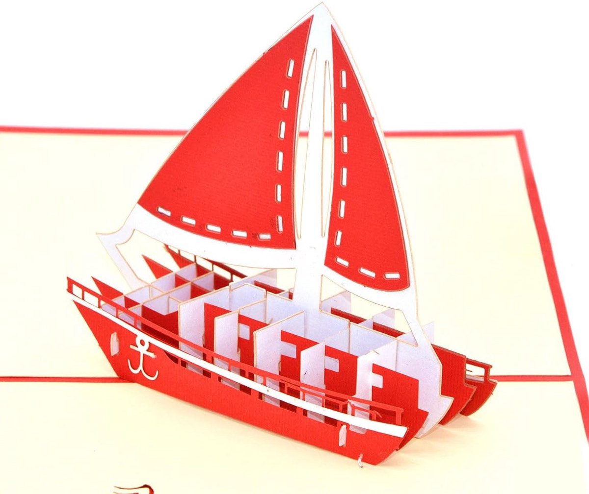Wenskaarten lege kaarten voor de meeste gelegenheden (Sailing Boat) Rood