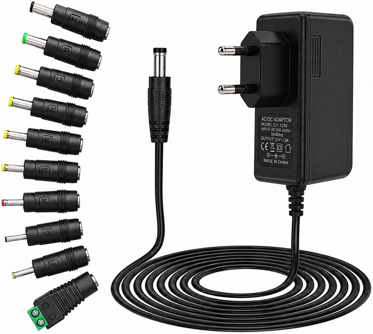 12 V 3 A oplader voor netadapter met 10 DC-stekkers voor ledstrip, webcam-router