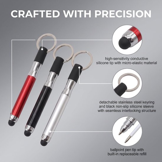 Set van 3 universele styluspen voor tablet en mobiele telefoon, capacitieve stylus met hoge precisie, compatibel met (rood, zwart, zilver) — afbeelding 5