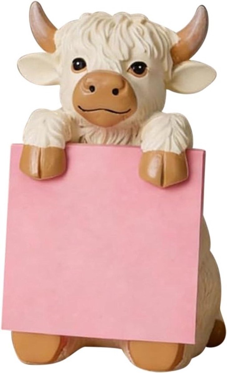 Koe-notitieblokhouder - Dispenser voor plaknotities - Bureauorganisatie - Gedetailleerd harsontwerp - 9.9 x 7.6 x 13.5 cm - Beige