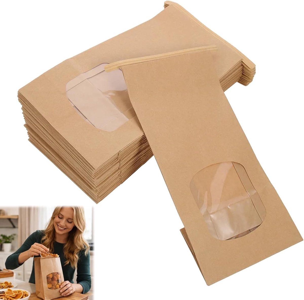 Papieren zakken met venster 30 stuks - Kraftpapier 17 x 9 x 6 cm - Met metalen draadsluiting - ShopVlot