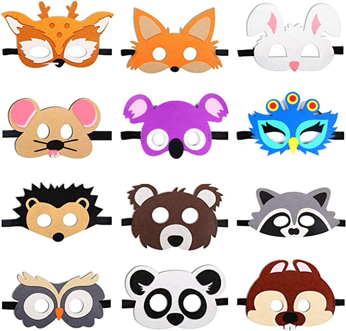 Pack of 12 Felt Masks Animal Masks with Elastic Drawstring for Cosplay Birthday Party Mask - ShopVlot