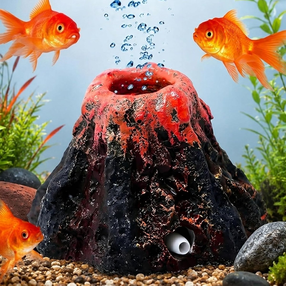 SnelShoppen - Aquarium Decoratie Vulkanen Ornament voor Vis Tank, Hoogwaardige Kunststof, Duurzaam en Kleurvast, Perfect voor Zoet- en Zoutwater, Idea