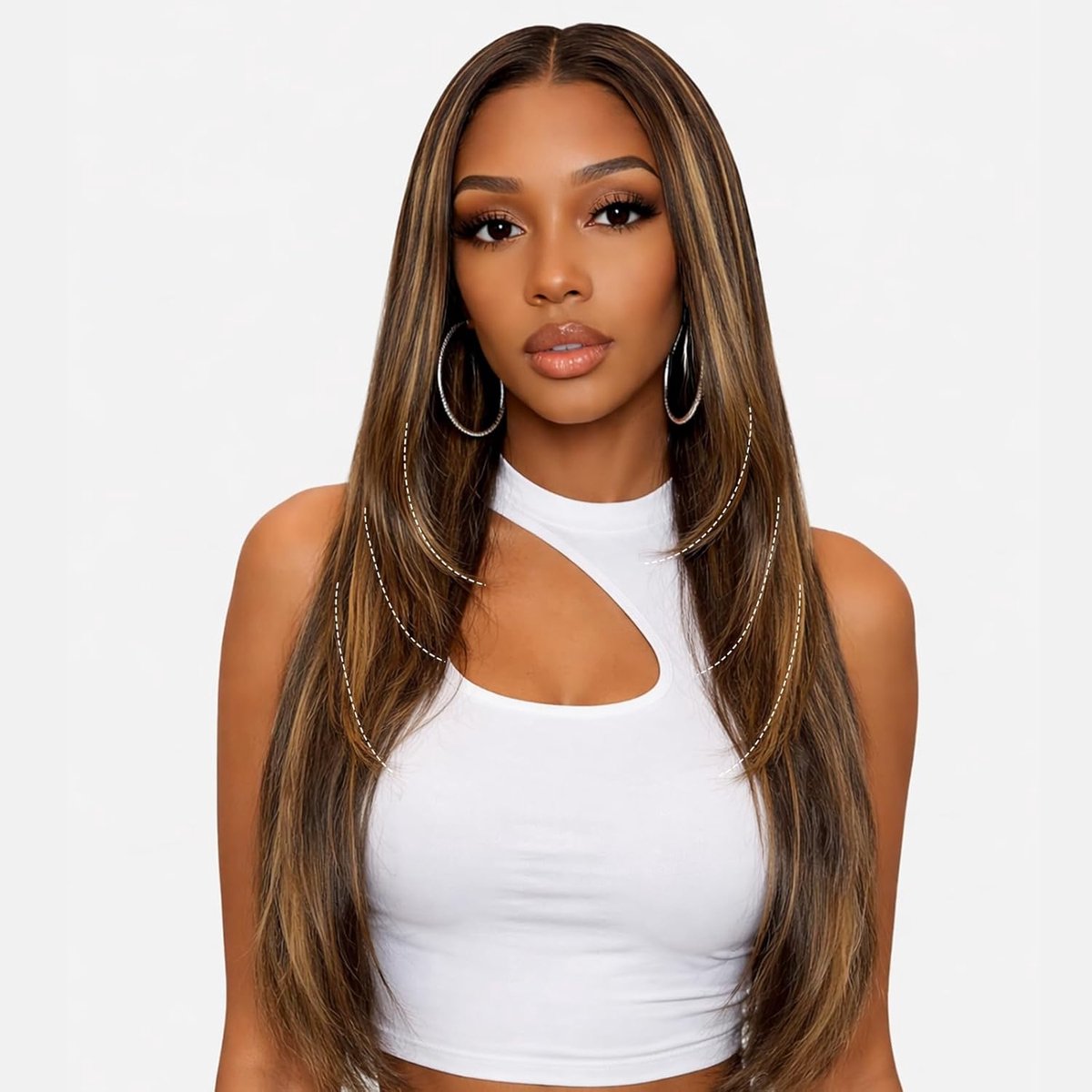 SnelShoppen - Human Hair Wig Layered 13 x 4 (33 x 10 cm), 2/27 Kleur, Pre-Plucked Glueless Perruque, 66 cm/26 Inch Natuurlijk Haar voor Feest en Dagel