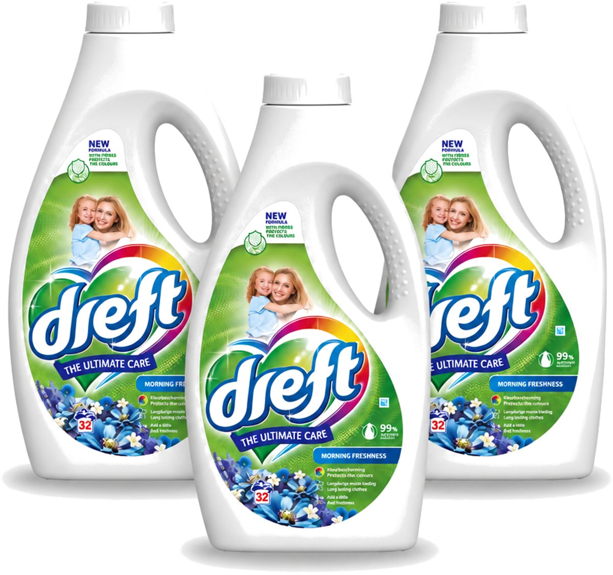 3 x Dreft - Ultimate Care - Vloeibaar Wasmiddel - Gekleurde Was - Ochtendfris - 32 Wasbeurten - Voordeelverpakking - 3 stuks