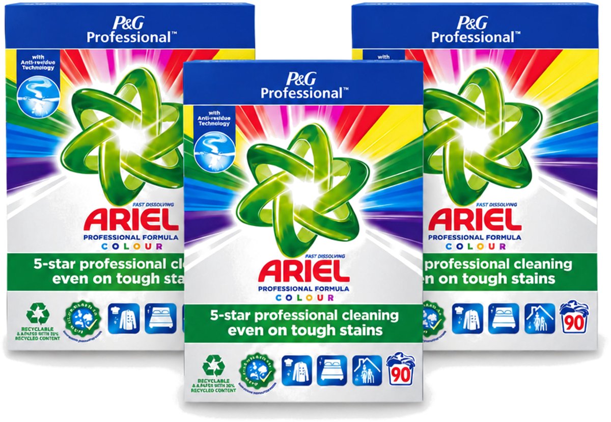 3 x Ariel Professional - Waspoeder - Gekleurde Was - 90 Wasbeurten - Voordeelverpakking - 3 stuks