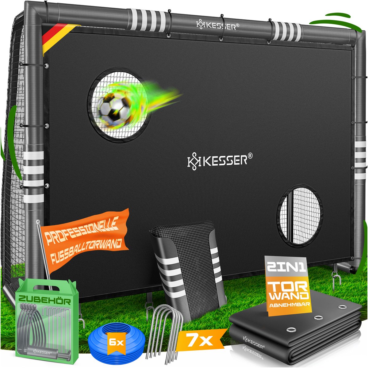 KESSER® Voetbaldoel - Stalen frame met bekleding - UV-bestendig net - 240 cm met doelwand - Antraciet