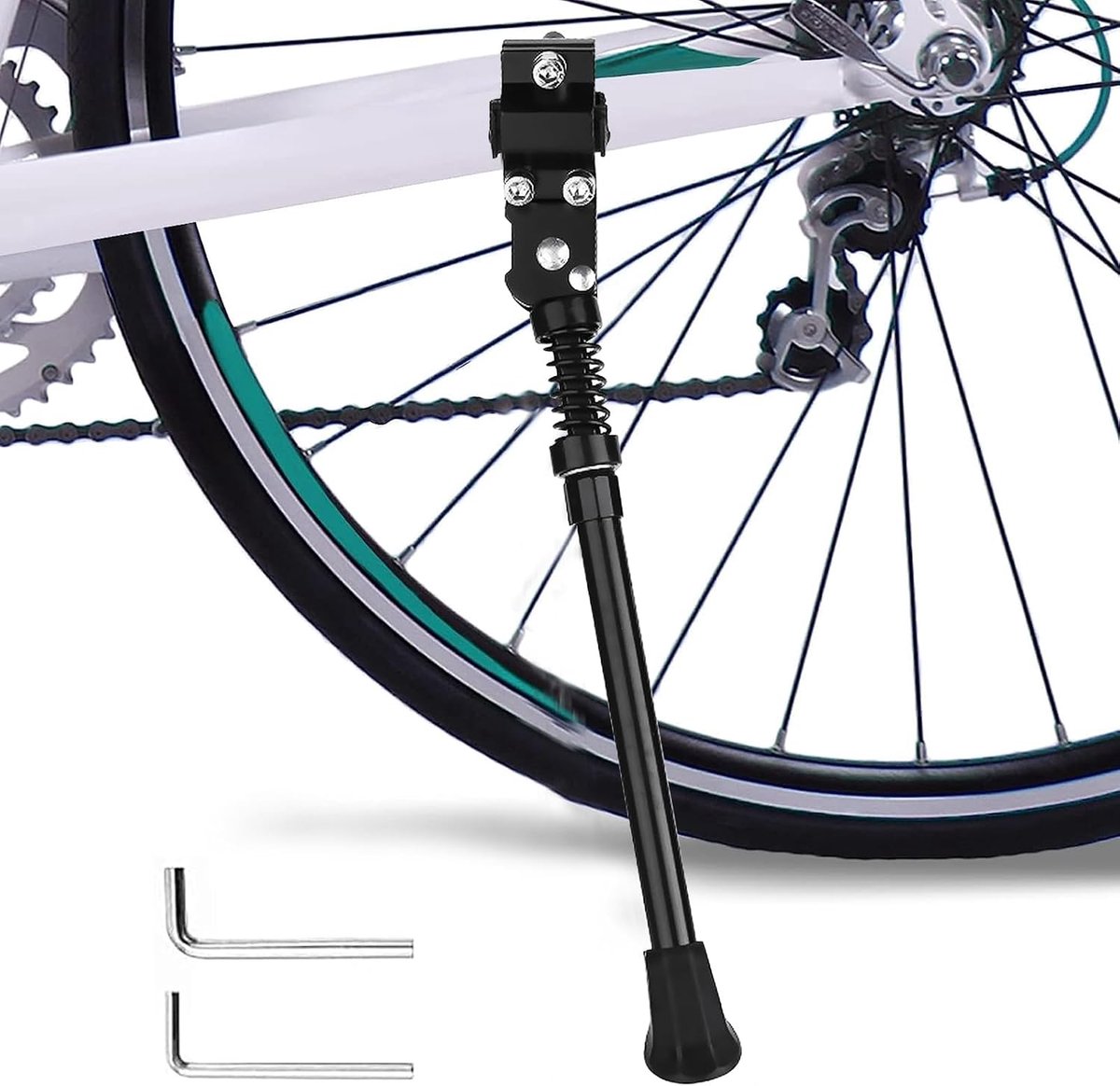 Fietsstandaard, met antislip rubberen voet, fietsstandaard van aluminium, verstelbaar, met twee inbussleutels van 5 mm, geschikt voor wielen van 16, 20, 24, 26 inch