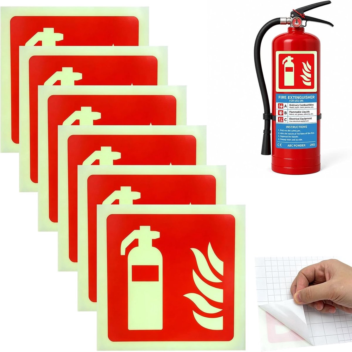 6 stuks brandblusser-bord, licht, pvc, sterke lijm, voor huis