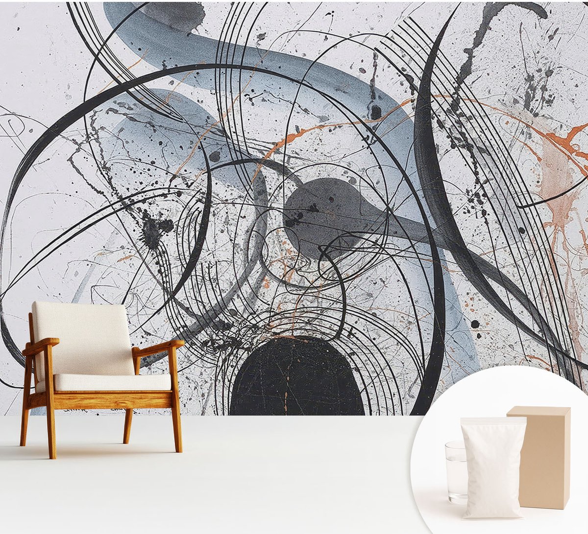 Wallfluent Fotobehang - Wit Vliesbehang - 312x219 cm - Expressieve Abstractie Muurschildering - Slaapkamer behang Abstractie - Fotobehang Vlies - Slaapkamer behang