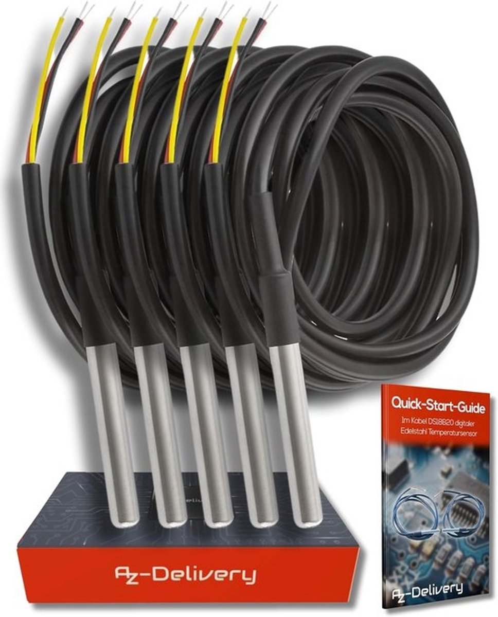 5-pack digitale waterdichte temperatuursensoren - Met kabel voor Arduino en Raspberry Pi