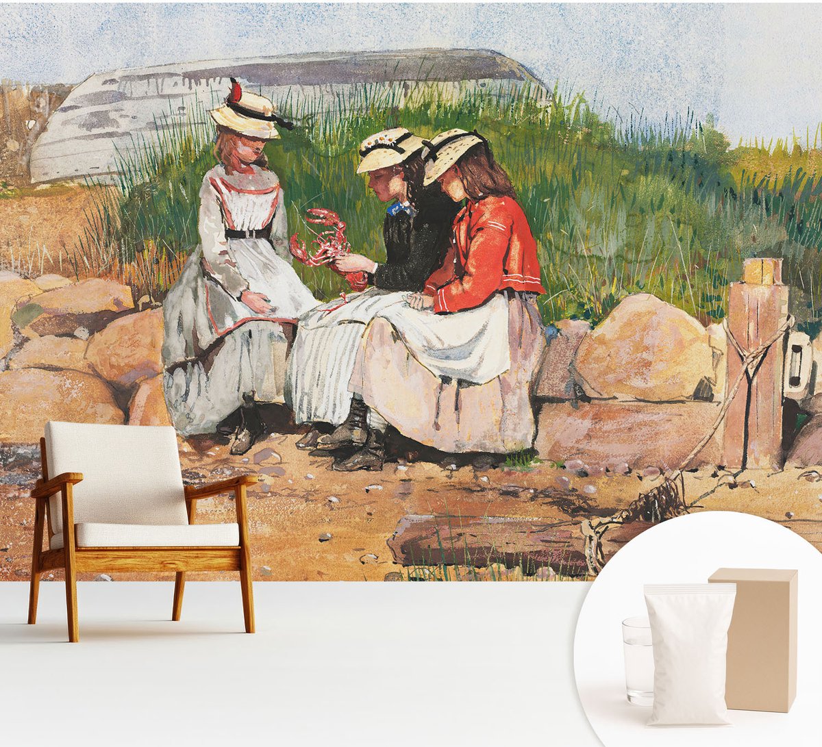 Wallfluent Fotobehang - Zwart Vliesbehang - 312x219 cm - Zomervakantie Fotobehang Vlies - Hal behang Mensen - Muurschildering - Woonkamer behang
