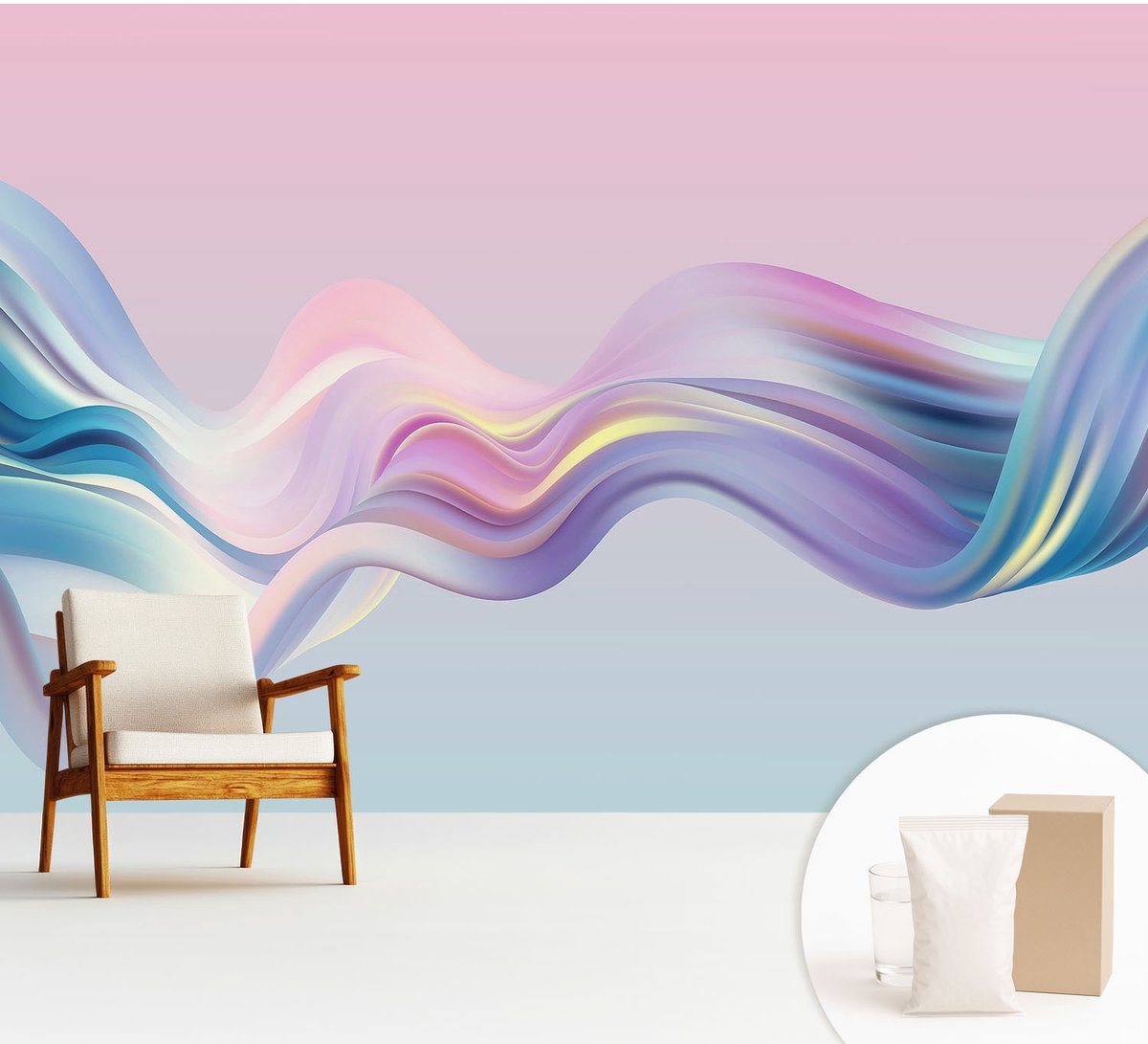 Wallfluent Fotobehang - Roze Vliesbehang - 312x219 cm - Kleurrijke Golven Muurschildering - Gang behang Abstractie - Fotobehang Vlies - Slaapkamer behang