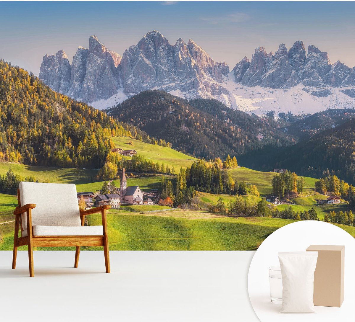 Wallfluent Fotobehang - Groente Vliesbehang - 312x219 cm - Berglandschap Fotobehang Vlies - Woonkamer behang Landschappen - Muurschildering - Hal behang