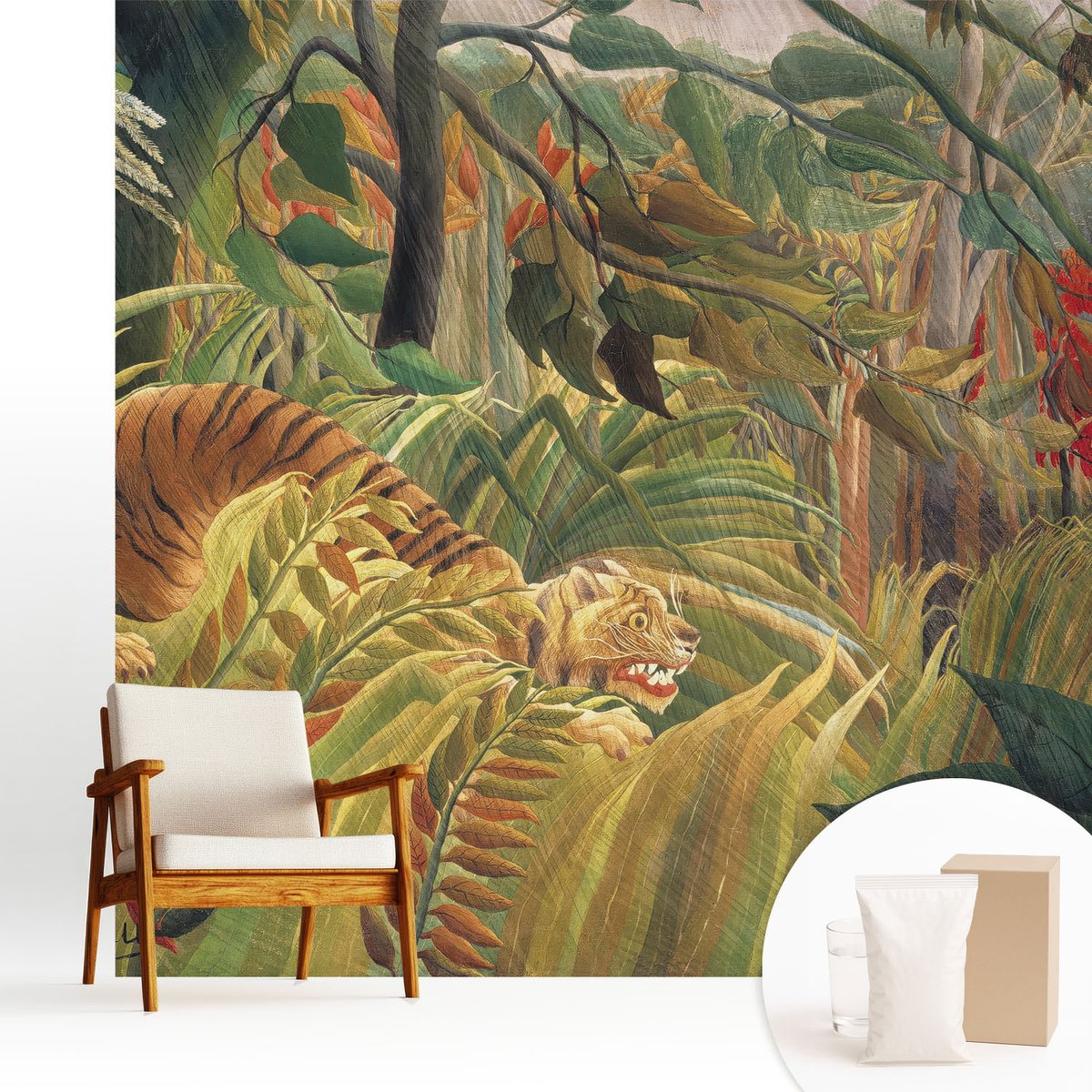 Wallfluent Fotobehang - Groente Vliesbehang - 250x250 cm - Exotische Tijger Fotobehang Vlies - Woonkamer behang Bloemen En Planten - Muurschildering - Woonkamer behang