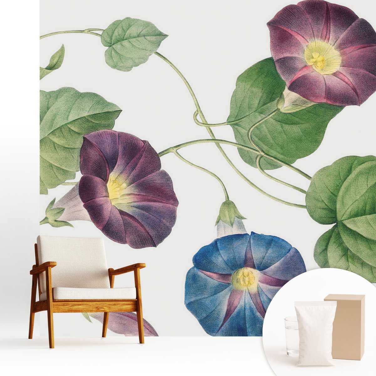 Wallfluent Fotobehang - Zwart Vliesbehang - 250x250 cm - Bloemrijke Elegantie Fotobehang Vlies - Woonkamer behang Bloemen En Planten - Muurschildering - Woonkamer behang