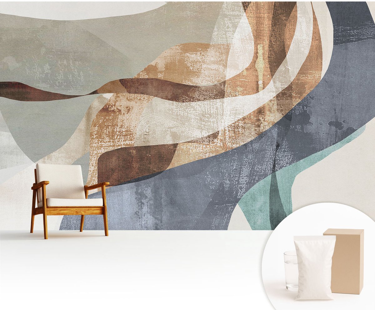 Wallfluent Fotobehang - Grijs Vliesbehang - 416x254 cm - Abstracte Compositie Fotobehang Vlies - Woonkamer behang Abstractie - Muurschildering - Hal behang