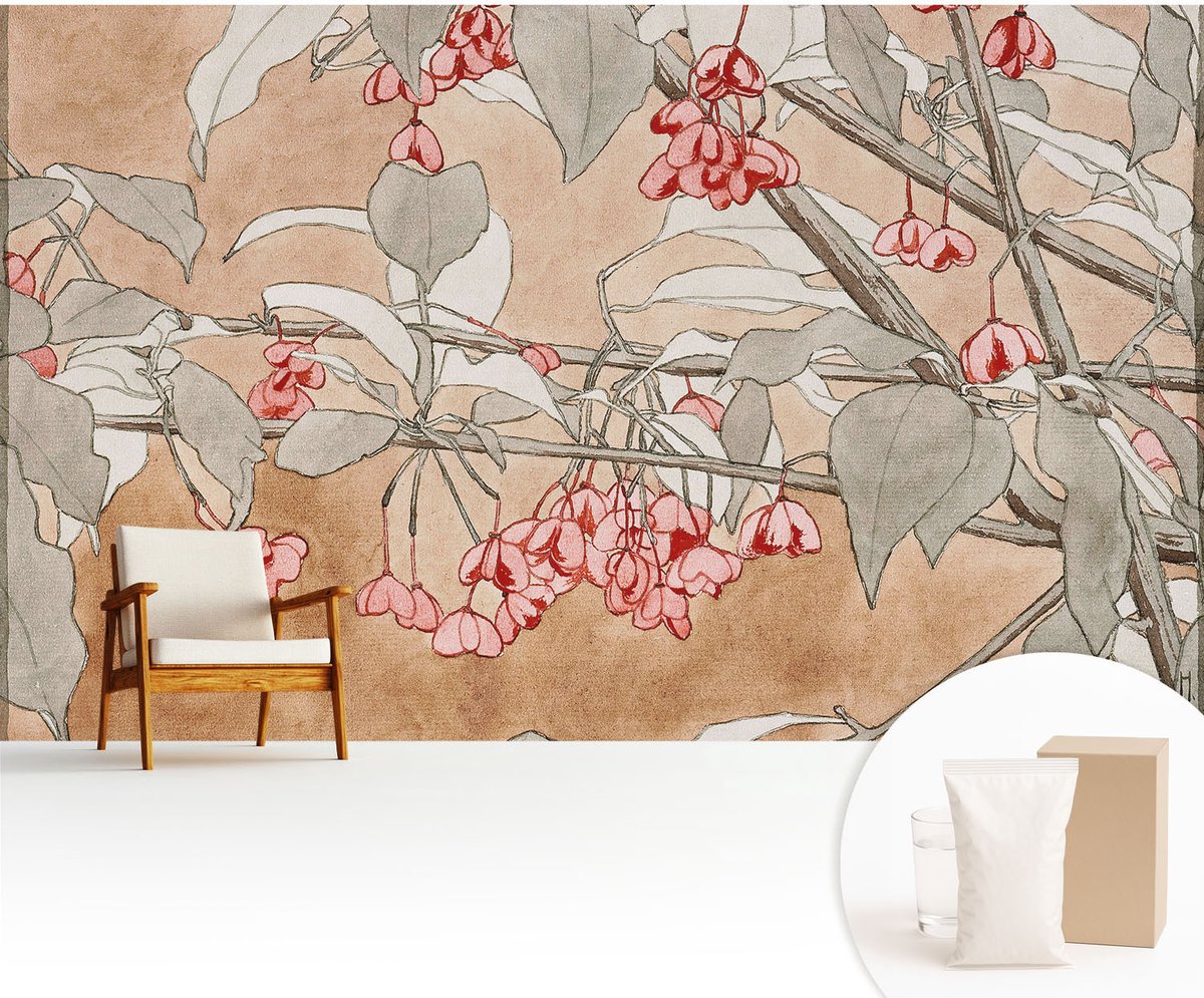 Wallfluent Fotobehang - Bruin Vliesbehang - 416x254 cm - Bloemenharmonie Fotobehang Vlies - Hal behang Bloemen En Planten - Muurschildering - Woonkamer behang