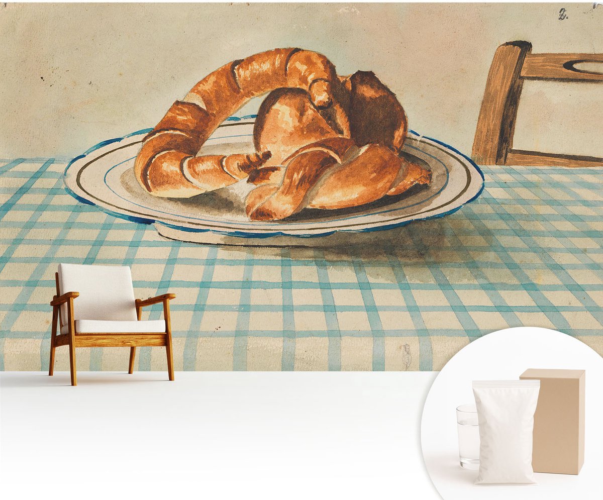 Wallfluent Fotobehang - Bruin Vliesbehang - 416x254 cm - Keukengebakken Producten Fotobehang Vlies - Woonkamer behang Voedsel - Muurschildering - Woonkamer behang