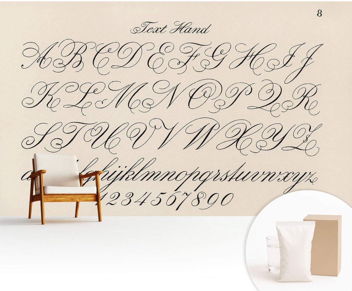 Wallfluent Fotobehang - Zwart Vliesbehang - 416x254 cm - Kalligrafisch Schrift Fotobehang Vlies - Hal behang Teksten - Muurschildering - Woonkamer behang