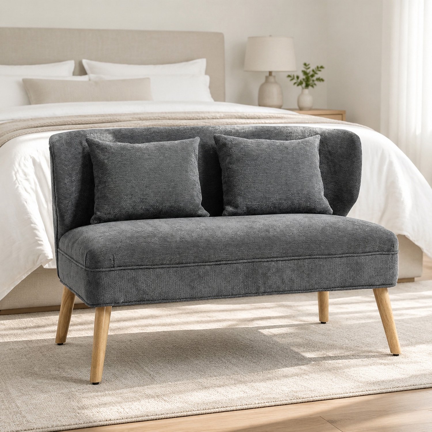 CHICFURN 2-zitsbank - Dik zitkussen - Vleugelrug - Grijs