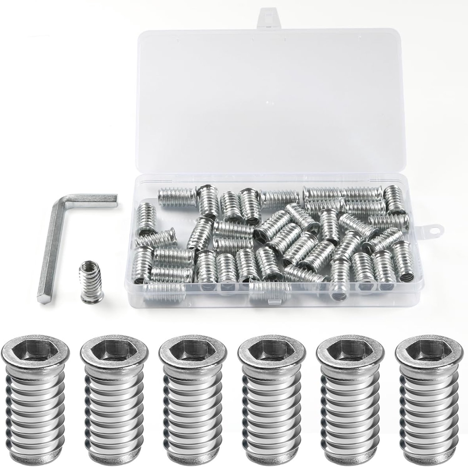 Schroefmutters M6 x 25 - Gevlochten houten moeren - Verzinkt staal - Voor meubelmontage - 40 stuks - ServiceTopper