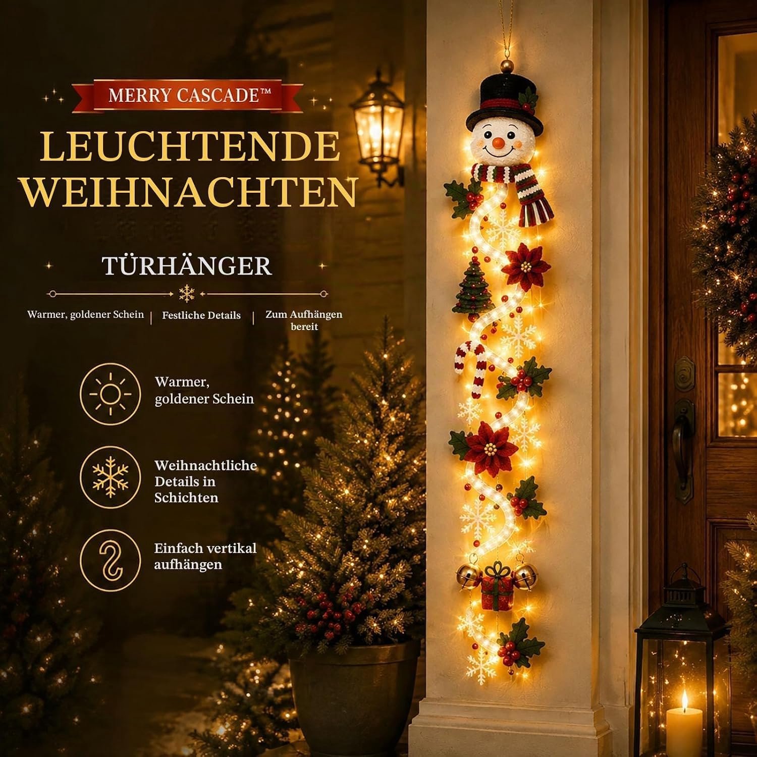 Verlichte Kerstdeurhanger - Kerstdeurhanger - Kerstversiering Wandlamp - Kerst Wandlamp - DIY Kerstdecoratie voor aan de Muur - Kerst Wanddecoratie - Geschikt voor muren, deuren, ramen en balkons - Geschikt voor binnen en buiten - Sneeuwman-ontwerp – foto 3