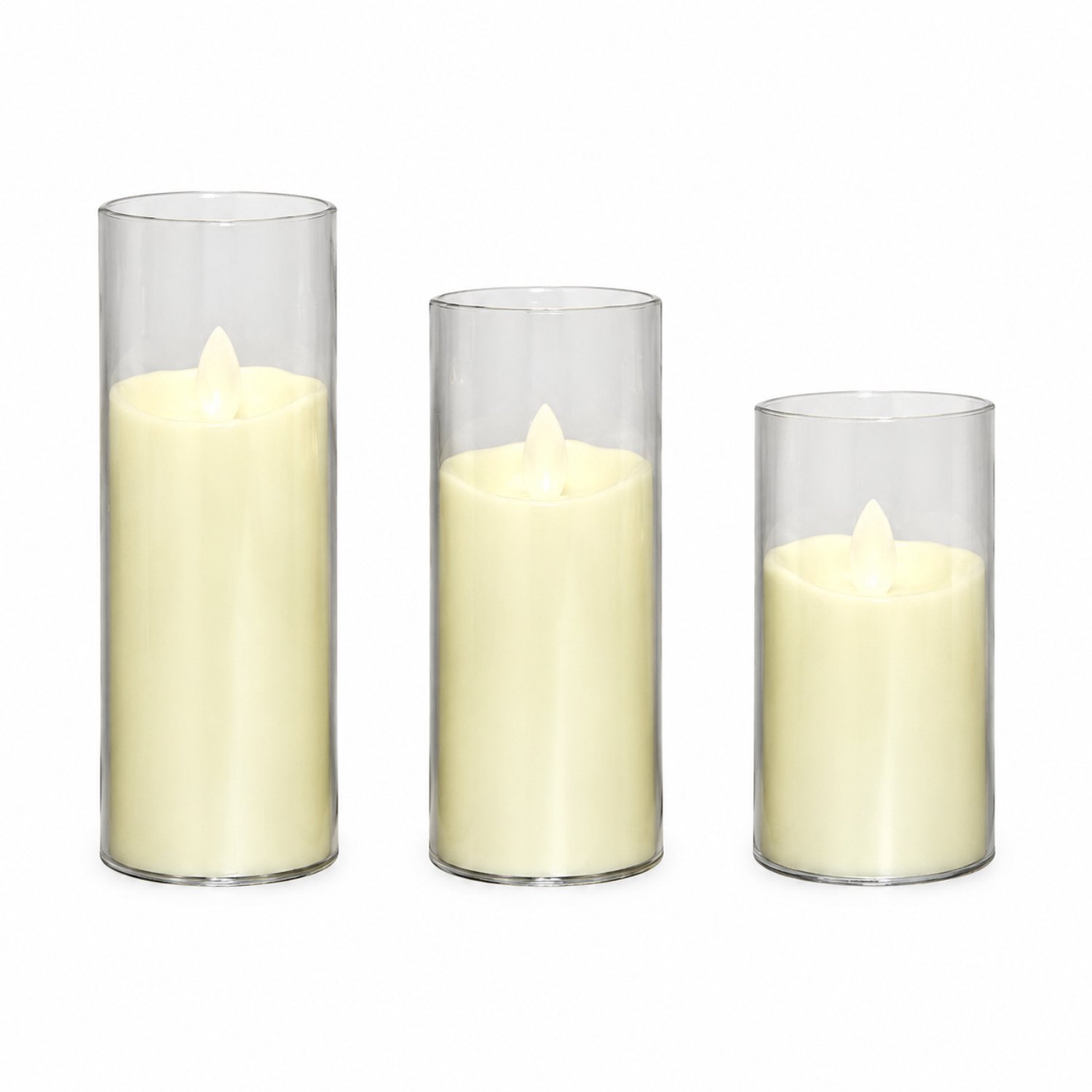 led kaarsen met bewegende vlam - 5 x 12,5 cm - grijs glas en golvende rand - decoratie voor nachtkastje en feestdagen - 12 per displaydoos