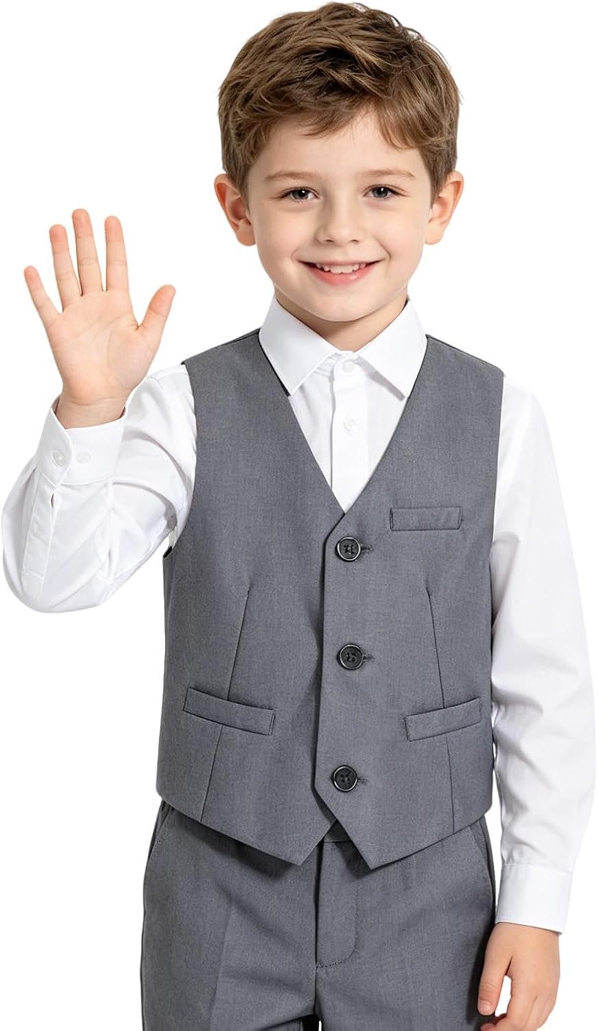 Jongens vest met V-hals, elegante feestvest voor bruiloft, communie of school, met zakken 3-10 jaar