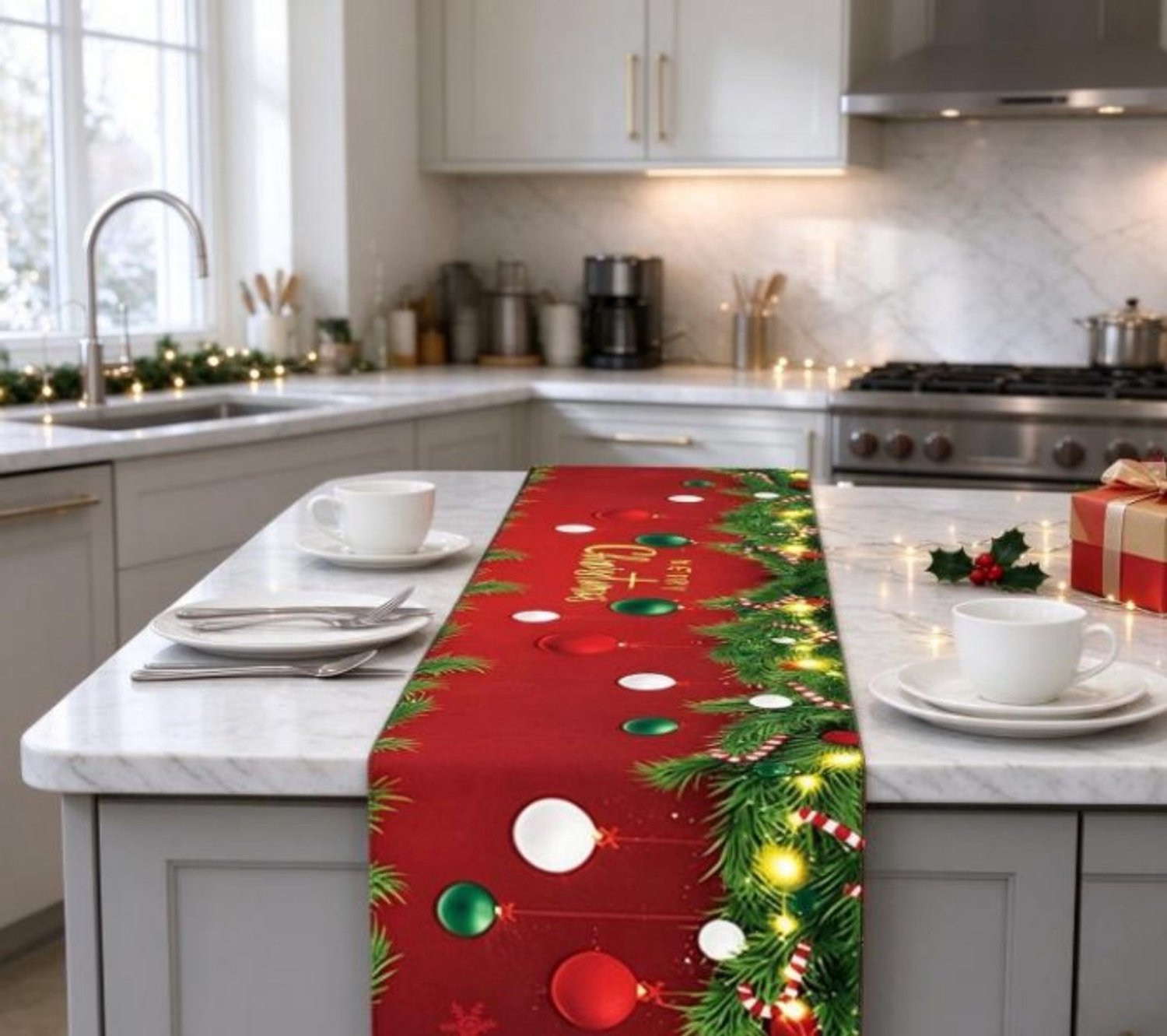 Kersttafelloper – L-33x275cm– Decoratieve tafelloper met opdruk – Feesttafelloper – Feestelijke decoratie voor de eettafel – Met kerstmotieven – Geschikt voor kerstfeesten in de winter en feestelijke decoratie in huis, keuken en eetkamer – foto 8