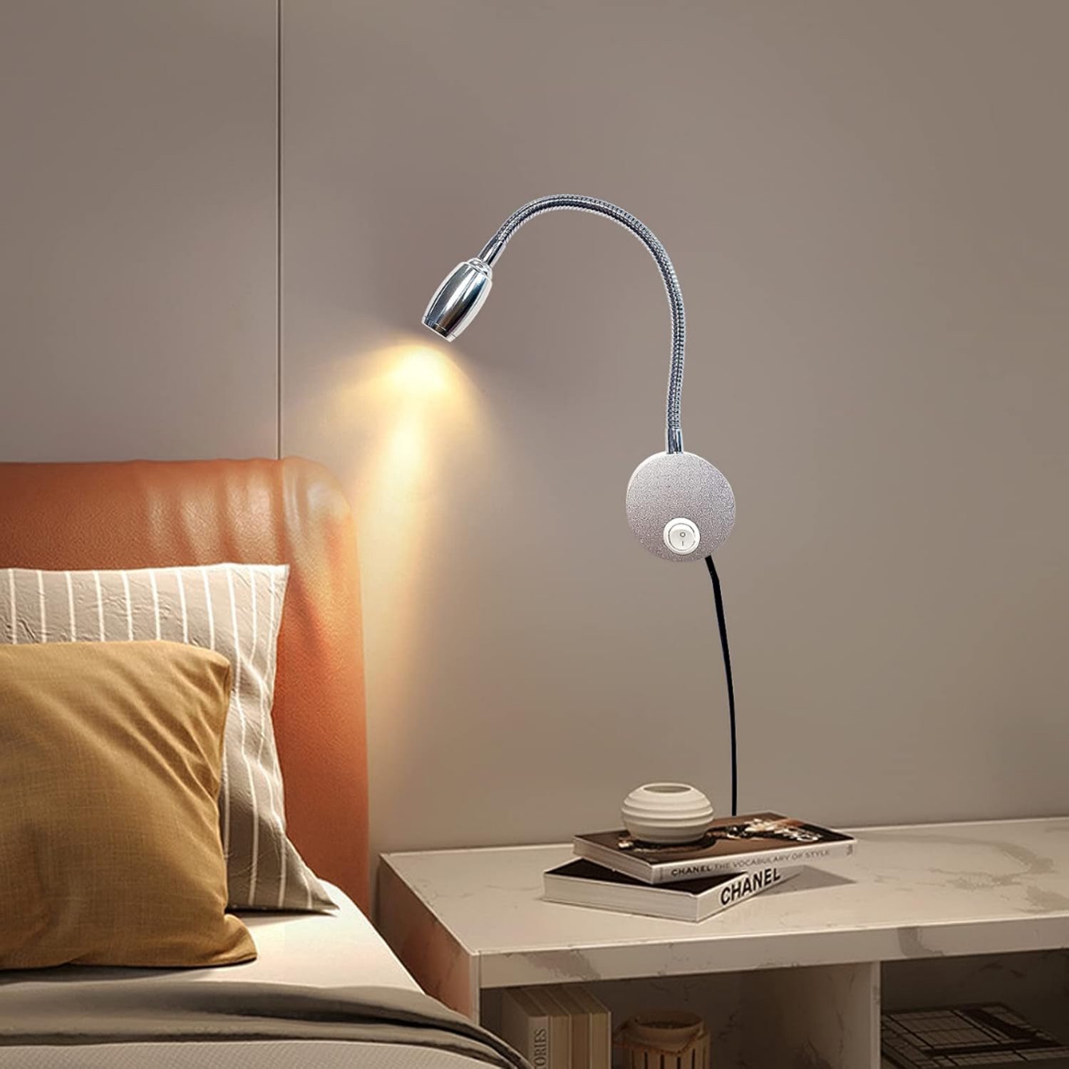 Levo® Bedlampje Hoofdbord - Leeslamp Wandmontage - Zwanenhals - Aluminium - Zilver 7 cm x 3 cm x 41 cm