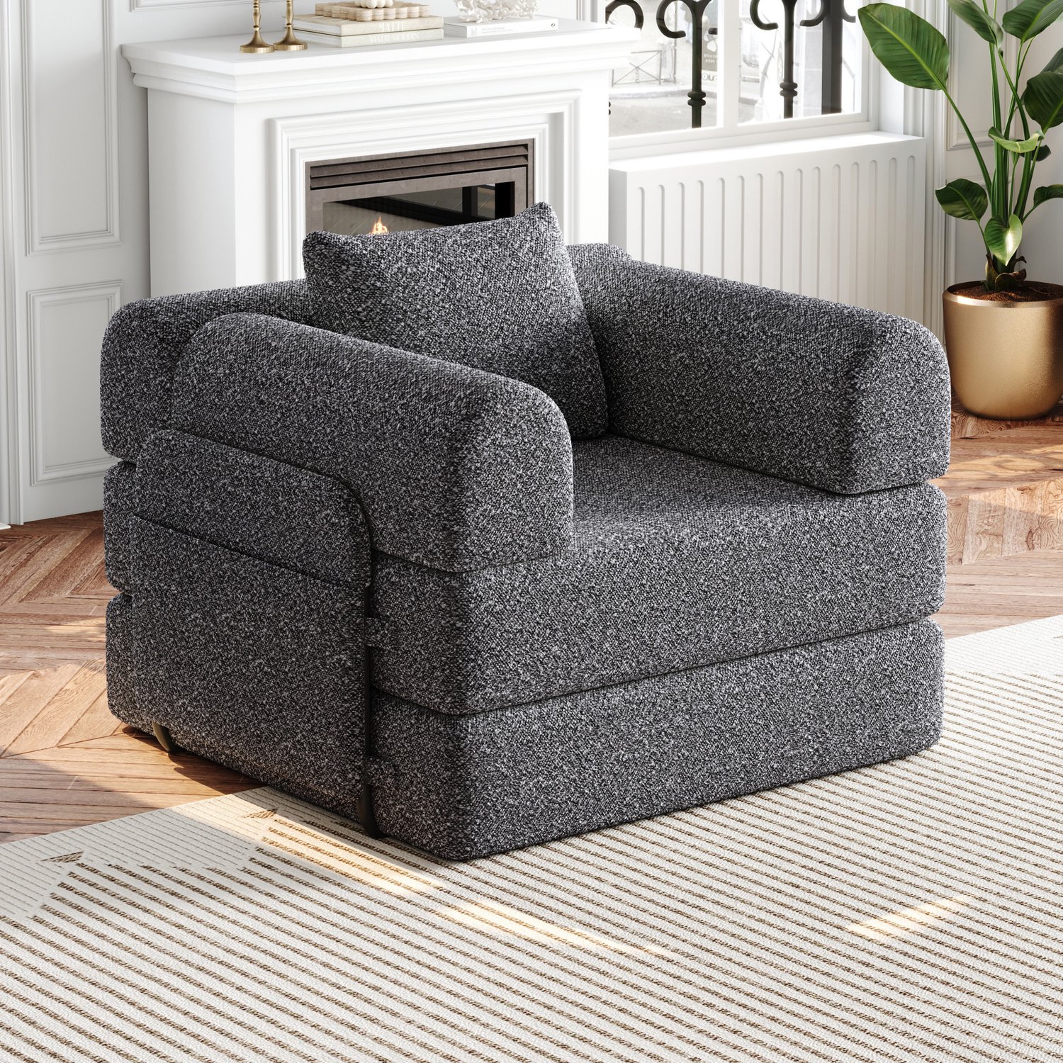CHICFURN 1-zits slaapbank - Uitklapbaar - Metalen frame - Grijs
