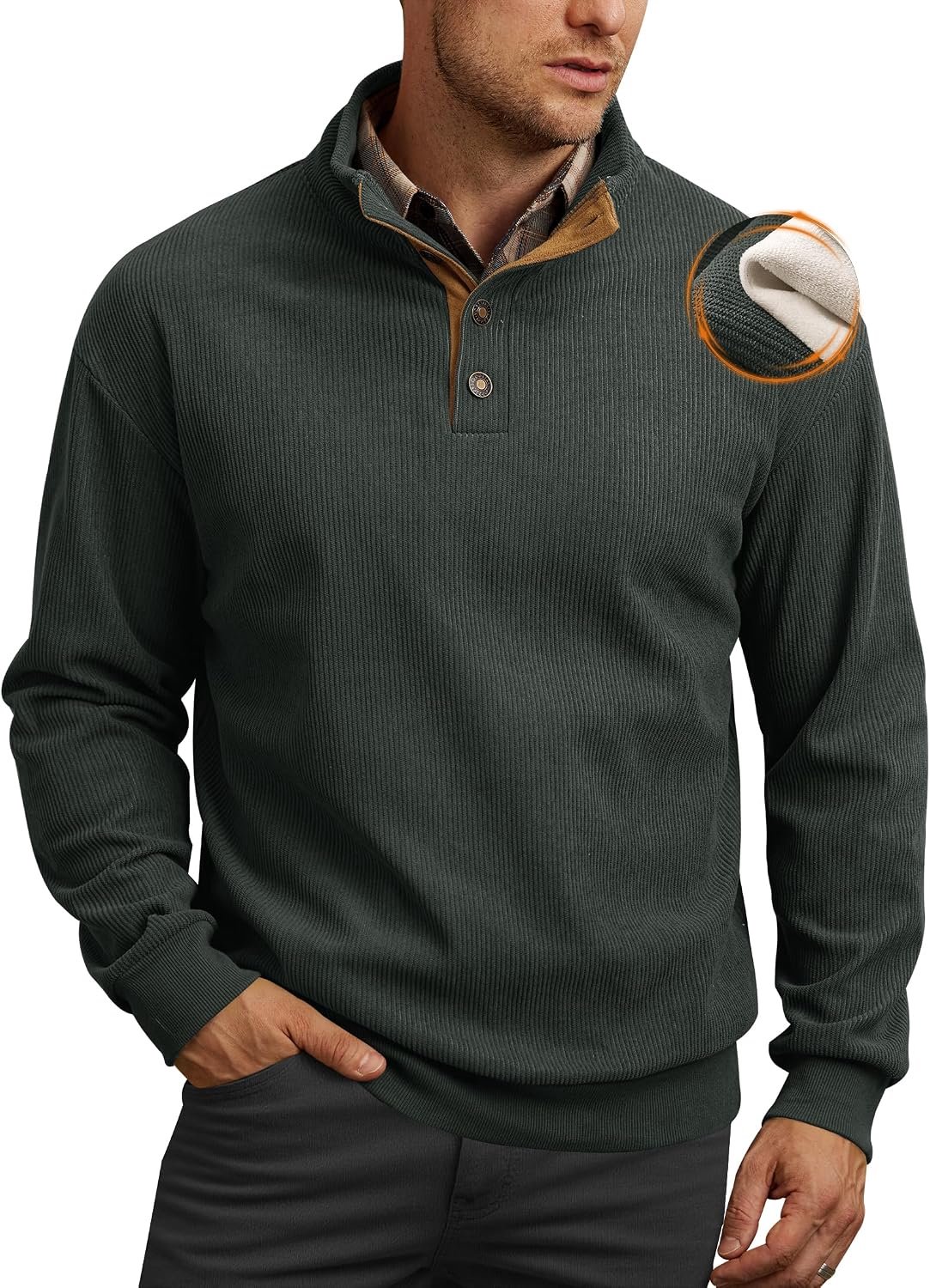 Cord fleece pullover met knopen