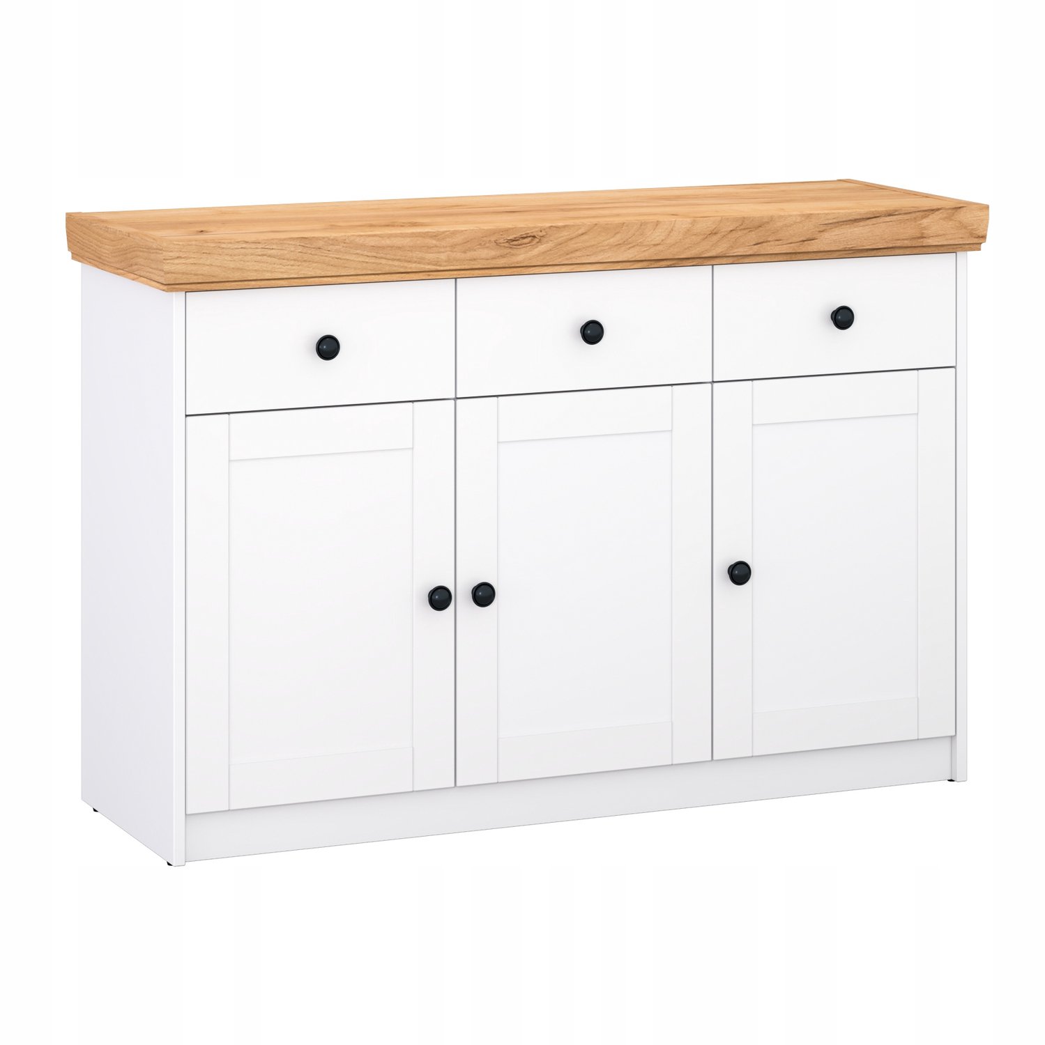 Target Home SKY 1 - Dressoir - 3 deuren en 3 laden - Mat wit en goudkleurige eik Wit;Eikenkleur;Zwart