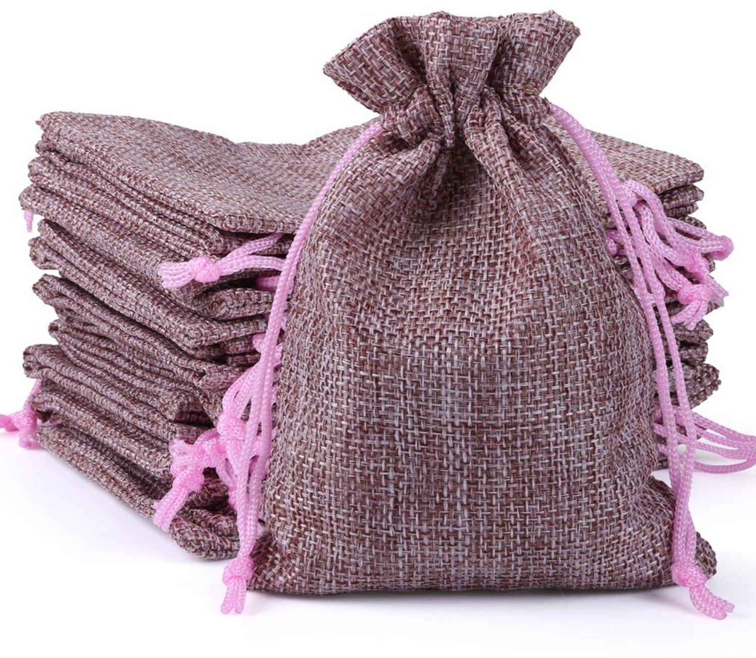 Set van 24 Jute Cadeautasjes in Lichtroze