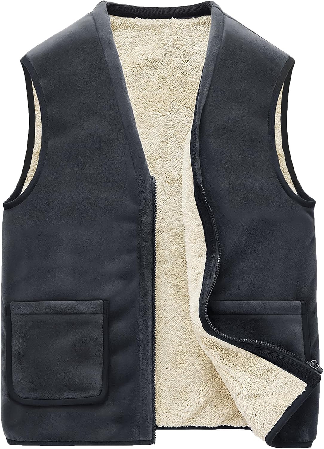 Mannenvest met teddy voering, fluwelen vest met rits voor herfst en winter